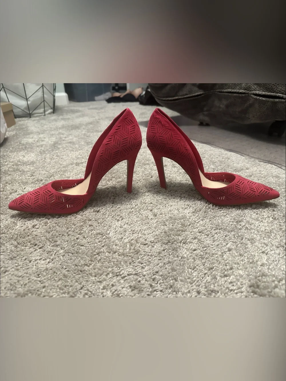 Jessica Simpson Charie Pink Suede Laser-Cut Pointed-Toe Stilettos NWOB